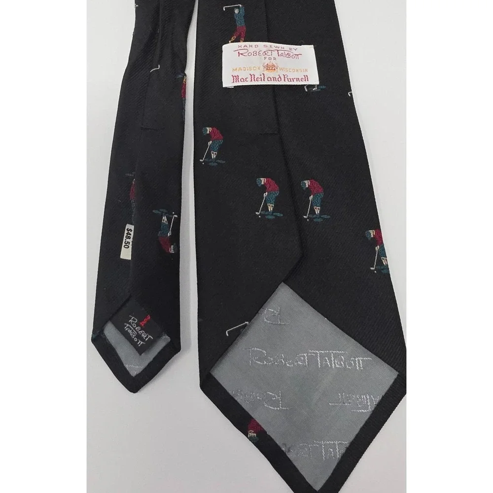 Robert Talbott Necktie Mens OS Black Golfer Silk Hand Sewn Made in‎ USA MacNeil
